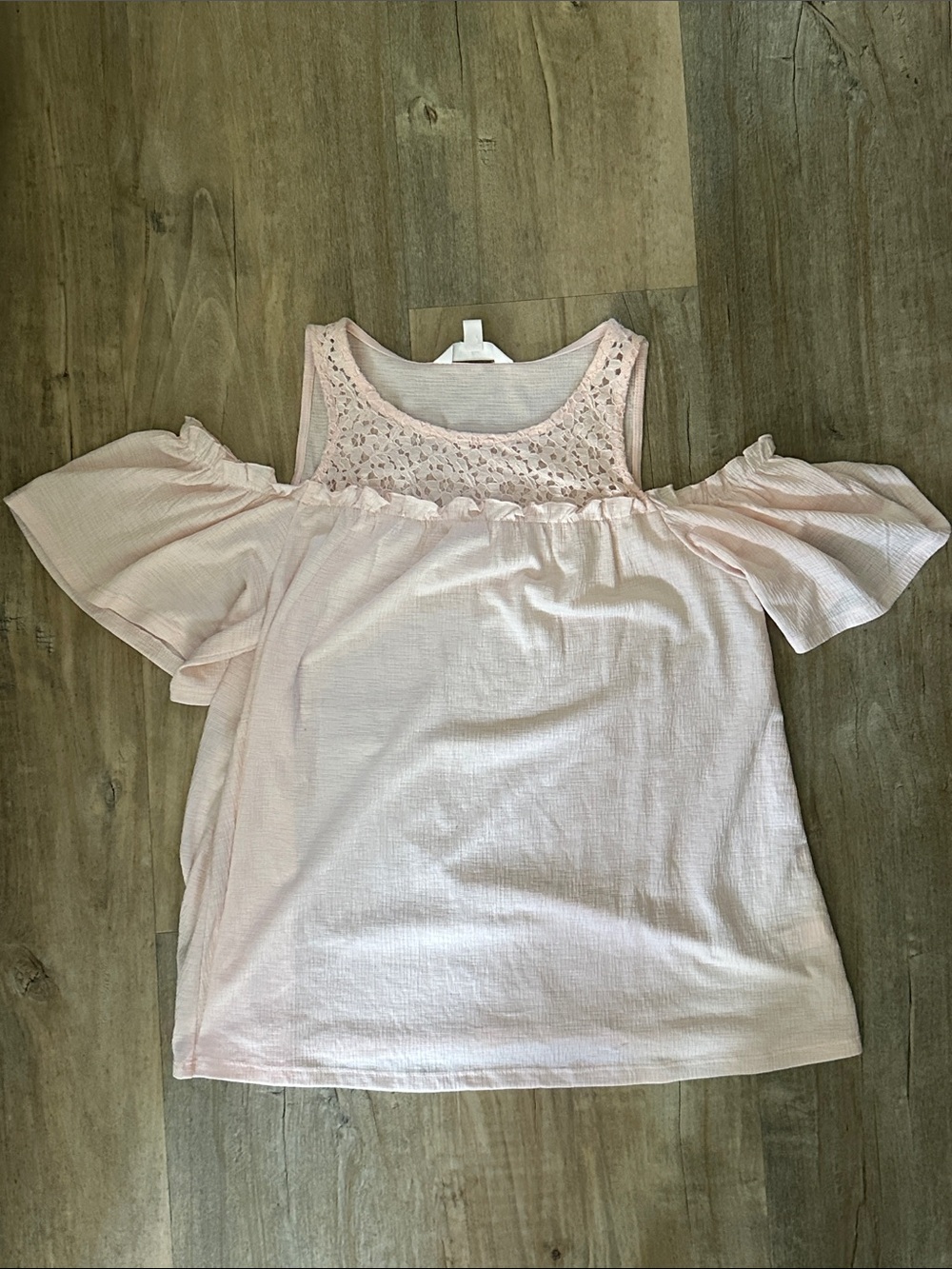 LC Lauren Conrad Pale Pink Cold-Shoulder Lace Yoke Tunic